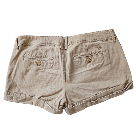 Abercrombie & Fitch Y2K Tan Mini Shorts Womens size 4 Embroidered Logo Cotton - Picture 2 of 7